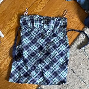 Plaid Strapless Dress with Blue and Green Accents